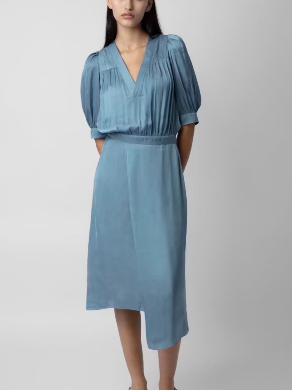 Zadig & Voltaire Ralia Light Blue V-Neck Midi Dress - Classic Women's Dress
